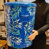 HOZUSO Hand Painted Metal Trash Can with Lid Recycling Canister