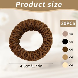 Pack of 20 Thick Hair Bobbles Thick Hair Bobbles Black Cotton Hair Bands No Wrinkles No Seams for Women Hair Five Colours (Grey, Black, Dark Brown, Ginger Yellow, White)