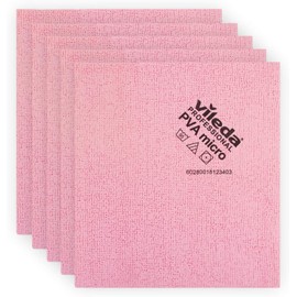 Vileda Professional Paño de microfibra PVA rojo, funda de limpieza multiusos, resultados brillantes sin rayas, toalla de gamuza sintética, ideal para superficies duras, materiales suaves y absorbentes, paquete de 5