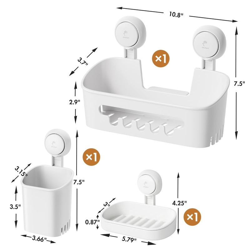 LEVERLOC Shower Caddy Suction Cup Set Shower Organizer & Soap