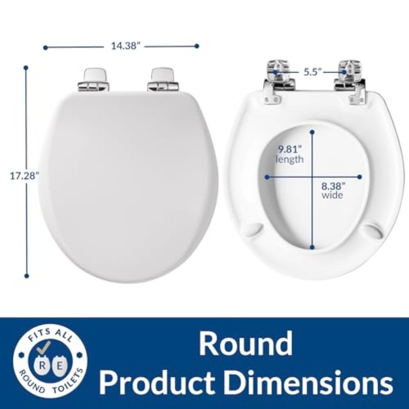 Bemis Alesio Slow Close Toilet Seat, Sleek Chrome Hinges and