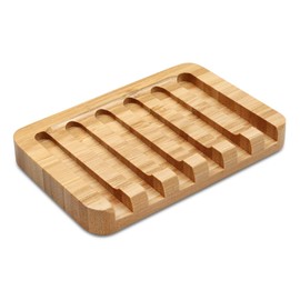 Self-Draining Bamboo Soap Dish – Natural One-Piece Soap Saver for Shower, Bathroom, Kitchen Sink, and Bathtub with Anti-Slip Design