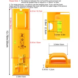 Starlife Picture Hanging Kit, Picture Hanging Tool with Level and Marking Device, Including 218PCS Wall Frame Hanging Kit with Hooks, Nails, Wires, Sawtooth and Hammer (Yellow)