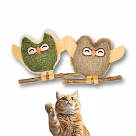 MemeMeow Juguetes masticables con Forma de búho, Hierba gatera y Vid Plateada - Juguetes ecológicos para Gatos con diseño Lavable a máquina - Juguete masticable Duradero para Gatos Adultos y