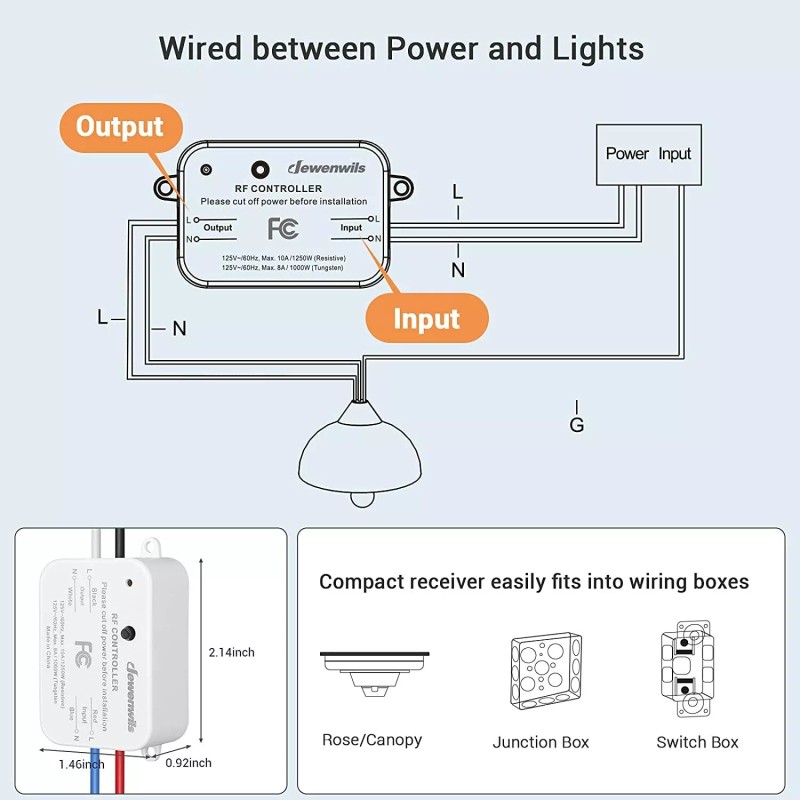 DEWENWILS Wireless Remote Control Light 2 Switches and 1 Receiver