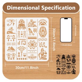 DOODLREAM 30 x 30cm Egyptian Wall Stencil Templates, Egyptian Hieroglyphs Reusable Plastic Stencils for Painting on Wood Floor Tile Fabric Glass Furniture Egyptian Writing DIY Home Decor Template