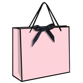 5 | 12 | 25 | 50 Pack Gift Bag with Bow Ribbon Horizontal Paper Gift Bags Bulk for Women Men,with Handles for Birthday Wedding Bridesmaid Party Favor Shopping Retail Gift Sacks (Pink, 12.6x4.3x10.5 Inch (Pack of 50))