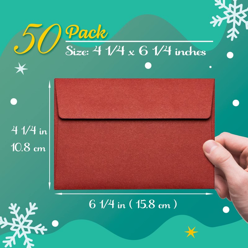 Invitation Envelopes, 50-Pack 4x6 Christmas Envelopes for Invitations and Greeting