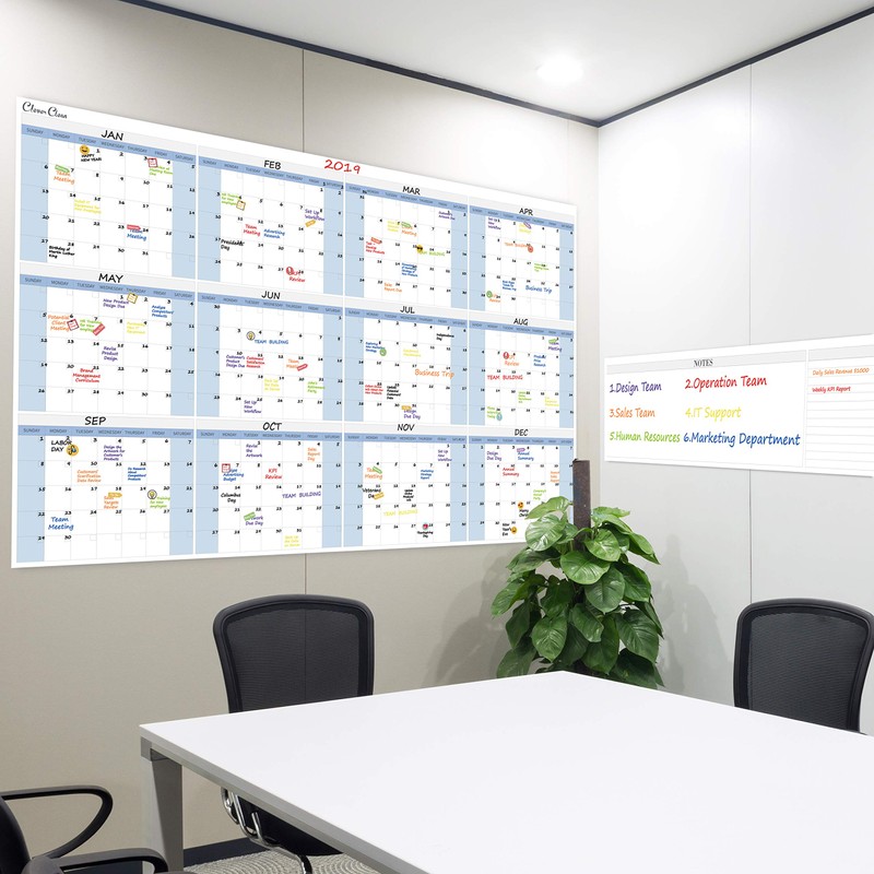 CLEVER CLEAN Large Dry Erase Wall Calendar 5 Feet- 48"x60"