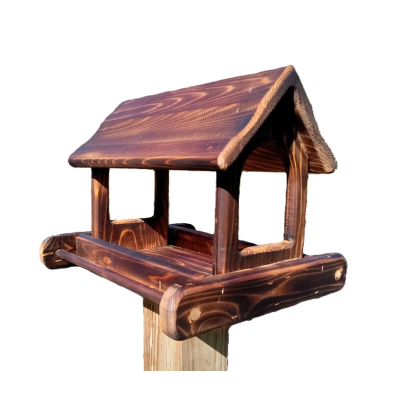 14 Inch Post Mount Cedar Wood Fly Through Platform Bird