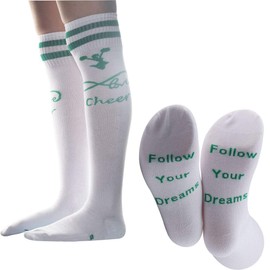 PXTIDY Cheer Socks Girl Cheerleading Gift Follow Your Dreams Cheerleading Striped Knee High Socks Gift for Cheerleader Cheer Team Gift (love to cheer)