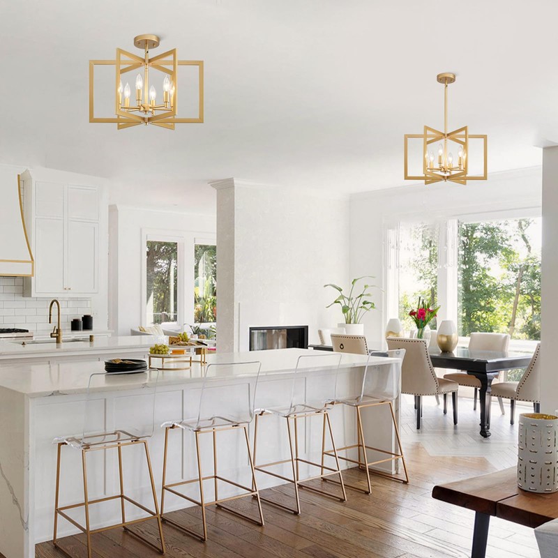 peskoe Gold Chandelier Modern Geometric 6-Light, Farmhouse Dining Room Light