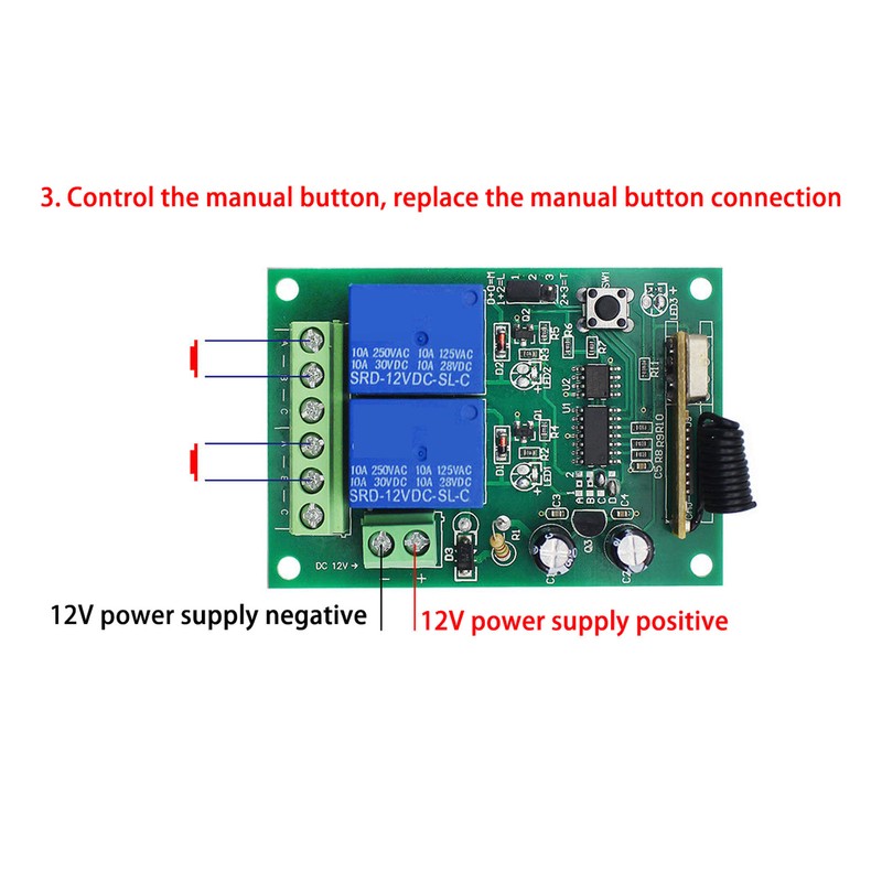 Universal Garage Door Remote Switch 12V 2CH 433Mhz Wireless CW