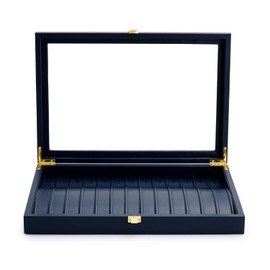 Oirlv Premium Blue Leather Necklace Bracelet Organizer Tray with Acrylic Lid Jewelry Display Case Drawer Insert Jewelry Organizer for women