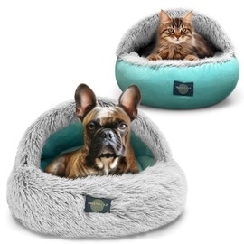 TRYSTYTAILZ Double-Sided Cave Pet Bed - Luxurious Grey Faux Fur & Cool Mint Velvet for Dogs and Cats All-Season Comfort, Non-Slip Base, Machine Washable, Designed in The UK (Small)