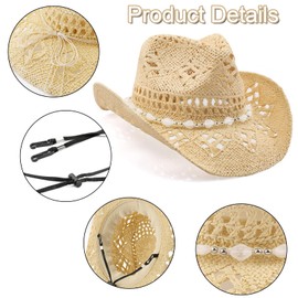 Cowboy Hat, Straw Cowgirl Hat,Cowboy Hats for Women/Mens Shapeable Brim Cowboy Hat for Womens (UK, Numeric, 7, 7 3/8, Beige+White)