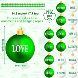 St Patrick Ornament Tree Decoration Shamrock Hanging Decor Sequin Ball Ornament for Tree St. Patrick's Day Mardi Gras Ball Decorations for Home Party Shelf Good Luck Irish Clover Baubles Festival