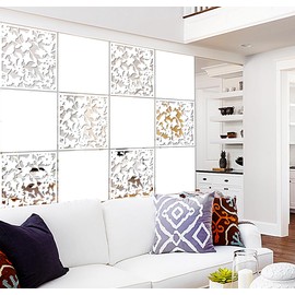 Lchen Hanging Room Divider Panel, 12 Pieces White Screen Panels Solid Board Cut Room Partition Home Decoration(Mixed,15.7"x15.7"x0.03")