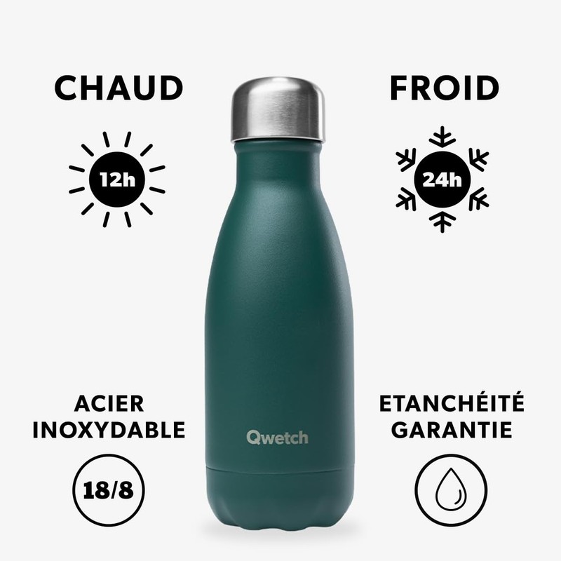 Qwetch Thermos Flask, Emerald Green, 260 ml, Stainless Steel Bottle,