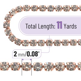 Mr. Pen- Crystal Rhinestone Close Chain, 1 Roll 11 Yards, 2mm Rhinestones, Rose Gold Rhinestones for Crafts, Rhinestone Chain for Crafts, Roll of Rhinestones for Crafts, Crystal Rhinestone Chain Trim