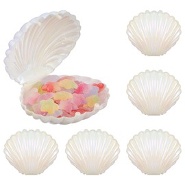 Ciieeo Sea Shell Candy Boxes 3.58X3.03X1.77 Inch Plastic Clam Treat Holders Party Favor Containers for Wedding Birthday Bridal Shower Decorations