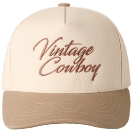 MIRMARU Two-Tone Vintage Canvas Trucker Hats for Men & Women, Adjustable Size Baseball Caps with Trendy Embroidered Design (US, Alpha, One Size, Vintage Cowboy, Beige)