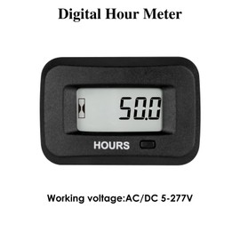 NInE-ROnG Jayron HM038AD AC/DC 5V to 277V, Digital LCD Operating Hour Meter, Adjustable Initial Hours, Partial Operating Hours Resettable, Waterproof, Use for ZTR Lawn Mower Tractor Generator
