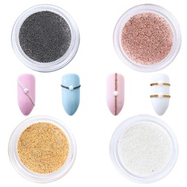 MIini Caviar Beads, 4 Glass Mini Metal Nail Art Beads, Gold Silver Rose Gold Black Metal Balls Nail Steel Studs for Women Girls Nail DIY Tools Manicure Decorations