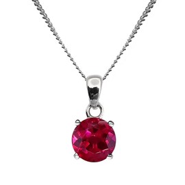 Handmade 6mm Faceted Round Lab Created Ruby Gemstone 925 Sterling Silver Pendant + Chain/Necklace (16 Inch Long Chain)
