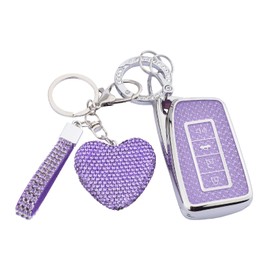 Meruns Compatible with Lexus key fob cover with Diamond Bling Keychain, Car accessories Key holder Shell Soft TPU Full Protection for RX ES GS LS NX RS GX LX RC LC Smart Key Case,Silver Purple