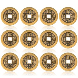 12 Pcs Chinese Feng Shui Coins Brass 1.1 Inch I Ching Coins Chinese Fortune Lucky Coin for Divination Good Luck Wealth and Success