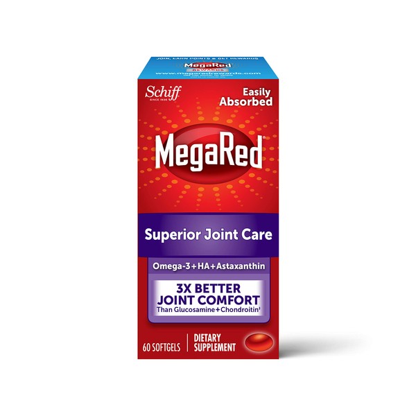 Omega-3 Krill Oil and Joint Supplement - Megared Joint Care 60 softgels - EPA/DHA fatty acids, Antioxidants, Hyaluronic acid, No fishy burp aftertaste as with Fish Oil