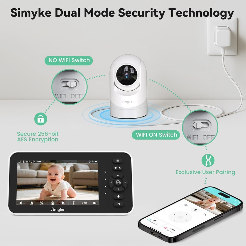 Simyke Video Baby Monitor with Camera and Audio,5'' Screen,720P,No Wifi