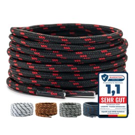 LaceHype 2 Pairs - Premium Round Shoelaces (Diameter 4.5 mm) for Work Shoes, Boots, Outdoor Shoes and Sports Shoes, Tear-Resistant Shoelaces, Replacement Shoelaces Made of Polyester (Black/Red, 120)
