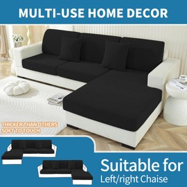 Ystyle Sofa Seat Cushion Cover, Stretch, Sofa Seat Cover, Elastic Cushion Covers, Sofa Seat Cushion, Sofa Cover, Couch Cover, Protective Cover, Sofa Protector (Black, Chaise Lounge)