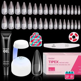 Beetles Tipex Instant Apex Nail Tips Thick Acrylic Nail Set for Flat Nails Manicure Stiletto Square Almond Coffin Nail Tips Nail Art DIY Gift for Women #TikTokShopBacktoSchool:_20g No Wipe Solid Nail Glue