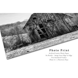 Country Photography Print (Not Framed) Black and White Picture of Rustic Barn Covered in Vines in Missouri Rustic Wall Art Farmhouse Decor (5" x 7")