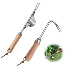 KUIZHEN Garden Weeding Tool, 2PCS Hand Weed Remover Tool, Weed Puller with V-Shape Hook, Multifunctional Manual Weeder, Stainless Steel Gardening Tools for Garden Yard Patio Lawn Transplant