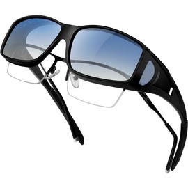 KANASTAL Over Sunglasses, Can Be Hanged Over Your Glasses, Polarized, UV400, UV Protection, Driving, Fishing, Sports, Men's, Women.., [A3] Matte black + gradation blue, M