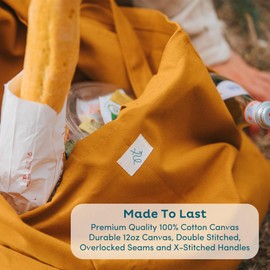 Reusable Grocery Bags - 100% Cotton 12Oz Canvas Grocery Bags with Handles, Large Kitchen Grocery Bags, Reusable Shopping Bags for Groceries, Grocery Tote Bag, Heavy Duty, Foldable Market Bag (Sage)