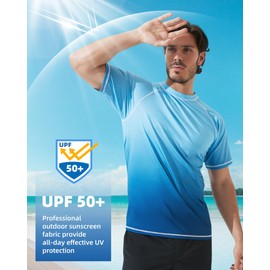 Arcweg Rash Guard Men Short Sleeves Shirt UPF 50+ Elastic Rash Vest Loose Fit Swimming Top Quick Drying Running Vest Sports Top Blue Gradient XL（UK