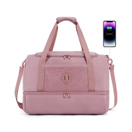 WANDF For Spirit Airlines 18x14x8 Personal Item Bag with USB Charging Port, Travel Duffel Bag with Wet Pocket & Shoe Compartment, Weekender Carry On Luggage for Women Men (Pink)