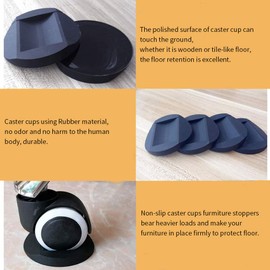 4 Pcs Furniture Castor Cups, Anti-Sliding Rubber Feet Pads Non Slip Furniture Coasters, Chair Leg Floor Protectors for All Floors & Wheels of Furniture, Sofas and Bed (Black)