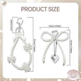 Galaton 2pcs Pearl Bow Keychain for Women,Cute Bow Pearl Charms Aesthetic Key Chains for Car Keys,Charms Decorative Chaining for Purse Handbags Backpack
