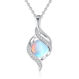 FANCIME June Birthstone Necklace for Women Round Moonstone Necklace S925 Sterling Silver full Love Birthday Gifts for Mom Women, 16"+2" Inches