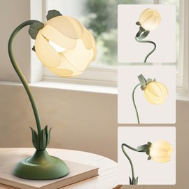 Quipzora Flower Table Lamp,Bedside Vintage Night Light,3 Colors Modes Kawaii LED Reading Lights for Nightstands Living Room Bedroom Ambient Lighting Home Office Decor