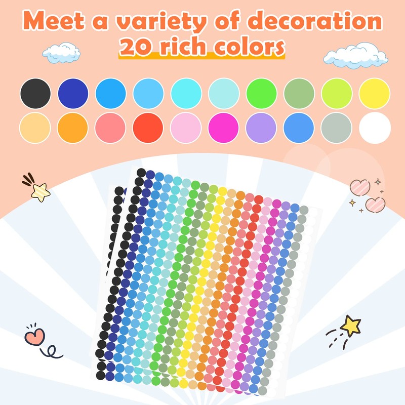 6720 PCS Small Dot Stickers Round Color Coding Labels Circle