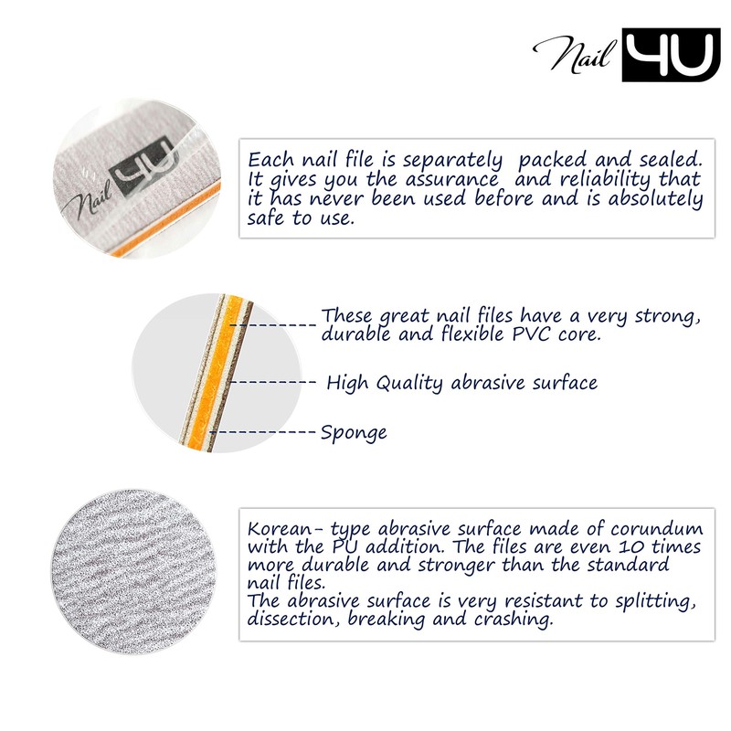 Set of 3 Nail Files Half Moon Professional Emery Boards