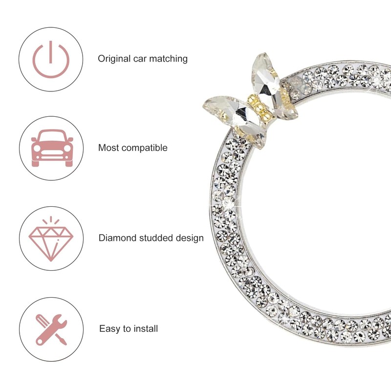 Merdege Bling Car One-Button Start Decorative Sticker, Butterfly Key Ignition