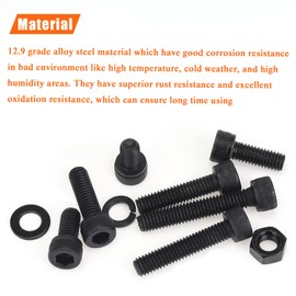 HELIFOUNER 120 Pieces M6 x 10mm /12mm /16mm /20mm /25mm /30mm /35mm, Hex Socket Head Cap Screws Bolts Washers Nuts Kit, 12.9 Grade Alloy Steel, Full Threaded, Black